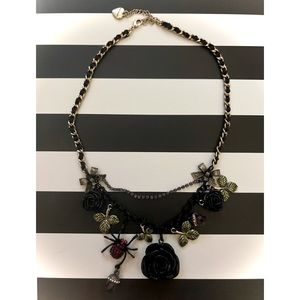 Vintage Betsey Johnson Dark Forest rose and spider charm necklace